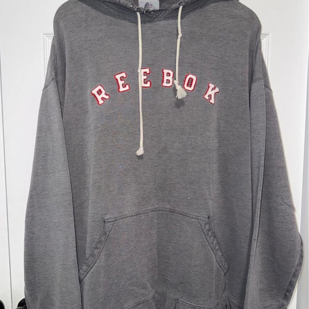 Vintage gray distressed faded reebok Spellout Hoodie